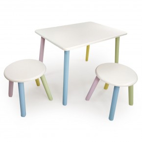 Детский комплект стол и два табурета круглых  (Белый, Белый, Цветной) в Миассе - miass.mebel-74.com | фото