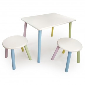 Детский комплект стол и два табурета круглых с накладкой Алфавит (Белый, Белый, Цветной) в Миассе - miass.mebel-74.com | фото