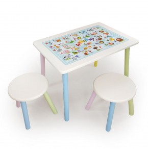 Детский комплект стол и два табурета круглых с накладкой Алфавит (Белый, Белый, Цветной) в Миассе - miass.mebel-74.com | фото