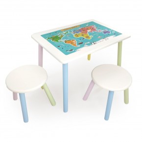 Детский комплект стол и два табурета круглых с накладкой Детский мир (Белый, Белый, Цветной) в Миассе - miass.mebel-74.com | фото