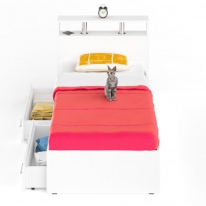 Камелия Кровать с ящиками 0900, цвет белый, ШхГхВ 93,5х217х78,2 см., сп.м. 900х2000 мм., без матраса, основание есть в Миассе - miass.mebel-74.com | фото