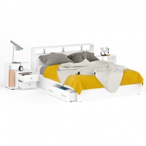 Камелия Кровать с ящиками 1600 + две тумбы, цвет белый, ШхГхВ 276х217х78,2 см., сп.м. 1600х2000 мм., без матраса, основание есть в Миассе - miass.mebel-74.com | фото