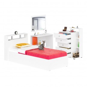Камелия спальня № 7 Кровать 900 + Стол косметический + Зеркало + Комод, цвет белый, сп.м. 900х2000 мм., б/м, основание есть в Миассе - miass.mebel-74.com | фото
