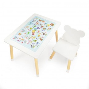 Комплект детской мебели стол и стул Мишутка с накладкой Алфавит (Белый/Белый/Береза) в Миассе - miass.mebel-74.com | фото