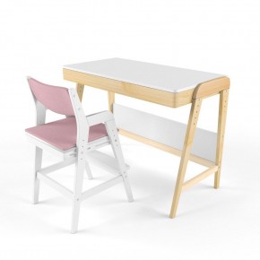 Комплект растущий стол и стул с чехлом 38 попугаев «Вуди» (Белый, Белый, Розовый) в Миассе - miass.mebel-74.com | фото