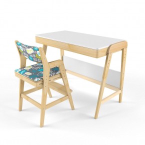 Комплект растущий стол и стул с чехлом 38 попугаев «Вуди» (Белый, Береза, Салют) в Миассе - miass.mebel-74.com | фото