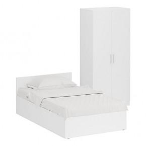 Кровать 1200 + Шкаф 2-х створчатый Стандарт, цвет белый, ШхГхВ 123,5х203,5х70 + 90х52х200 см., сп.м. 1200х2000 мм., без матраса, основание есть в Миассе - miass.mebel-74.com | фото