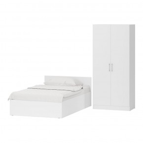 Кровать 1200 + Шкаф 2-х створчатый Стандарт, цвет белый, ШхГхВ 123,5х203,5х70 + 90х52х200 см., сп.м. 1200х2000 мм., без матраса, основание есть в Миассе - miass.mebel-74.com | фото