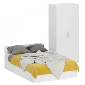 Кровать 1400 + Шкаф 2-х створчатый Стандарт, цвет белый, ШхГхВ 143,5х203,5х70 + 90х52х200 см., сп.м. 1400х2000 мм., без матраса, основание есть в Миассе - miass.mebel-74.com | фото