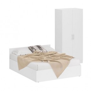 Кровать 1600 + Шкаф 2-х створчатый Стандарт, цвет белый, ШхГхВ 163,5х203,5х70 + 90х52х200 см., сп.м. 1600х2000 мм., без матраса, основание есть в Миассе - miass.mebel-74.com | фото