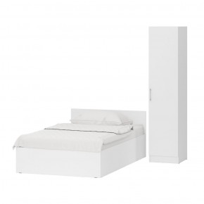 Кровать с ящиками 1200 + Пенал Стандарт, цвет белый, ШхГхВ 123,5х203,5х70 + 45х52х200 см., сп.м. 1200х2000 мм., без матраса, основание есть в Миассе - miass.mebel-74.com | фото