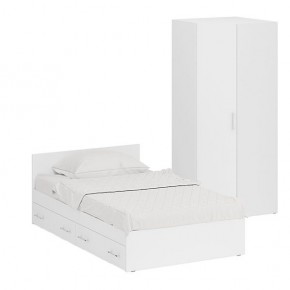 Кровать с ящиками 1200 + Шкаф угловой Стандарт, цвет белый, ШхГхВ 123,5х203,5х70 + 81,2х81,2х200 см., сп.м. 1200х2000 мм., без матраса, основание есть в Миассе - miass.mebel-74.com | фото