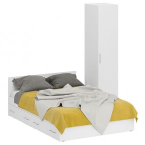 Кровать с ящиками 1400 + Пенал Стандарт, цвет белый, ШхГхВ 143,5х203,5х70 + 45х52х200 см., сп.м. 1400х2000 мм., без матраса, основание есть в Миассе - miass.mebel-74.com | фото
