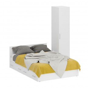 Кровать с ящиками 1400 + Пенал Стандарт, цвет белый, ШхГхВ 143,5х203,5х70 + 45х52х200 см., сп.м. 1400х2000 мм., без матраса, основание есть в Миассе - miass.mebel-74.com | фото