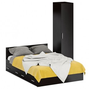 Кровать с ящиками 1400 + Пенал Стандарт, цвет венге, ШхГхВ 143,5х203,5х70 + 45х52х200 см., сп.м. 1400х2000 мм., без матраса, основание есть в Миассе - miass.mebel-74.com | фото