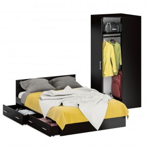 Кровать с ящиками 1400 + Шкаф 2-х створчатый Стандарт, цвет венге, ШхГхВ 143,5х203,5х70 + 90х52х200 см., сп.м. 1400х2000 мм., б/м, основание есть в Миассе - miass.mebel-74.com | фото