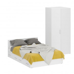 Кровать с ящиками 1400 + Шкаф угловой Стандарт, цвет белый, ШхГхВ 143,5х203,5х70 + 81,2х81,2х200 см., сп.м. 1400х2000 мм., без матраса, основание есть в Миассе - miass.mebel-74.com | фото