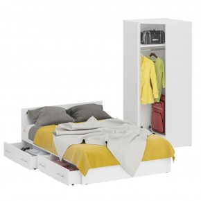 Кровать с ящиками 1400 + Шкаф угловой Стандарт, цвет белый, ШхГхВ 143,5х203,5х70 + 81,2х81,2х200 см., сп.м. 1400х2000 мм., без матраса, основание есть в Миассе - miass.mebel-74.com | фото