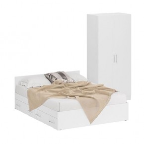 Кровать с ящиками 1600 + Шкаф 2-х створчатый Стандарт, цвет белый, ШхГхВ 163,5х203,5х70 + 90х52х200 см., сп.м. 1600х2000 мм., б/м, основание есть в Миассе - miass.mebel-74.com | фото