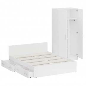 Кровать с ящиками 1600 + Шкаф 2-х створчатый Стандарт, цвет белый, ШхГхВ 163,5х203,5х70 + 90х52х200 см., сп.м. 1600х2000 мм., б/м, основание есть в Миассе - miass.mebel-74.com | фото