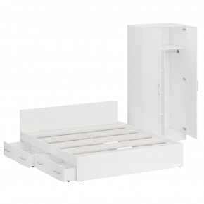 Кровать с ящиками 1800 + Шкаф 2-х створчатый Стандарт, цвет белый, ШхГхВ 183,5х203,5х70 + 90х52х200 см., сп.м. 1800х2000 мм., б/м, основание есть в Миассе - miass.mebel-74.com | фото