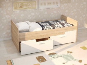 Кровать Умка К-001 + ящики (Дуб Сонома/Белый глянец) в Миассе - miass.mebel-74.com | фото