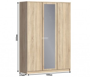 Шкаф 3х дверный с зеркалом Веста СБ-2258 (Дуб Сонома) в Миассе - miass.mebel-74.com | фото