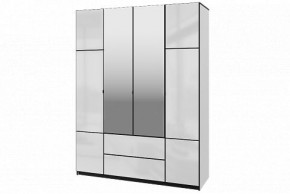 Шкаф 4-х дверный Палермо 02 с ящиками и зеркалом Белый гладкий шелк/Черный гладкий шелк в Миассе - miass.mebel-74.com | фото