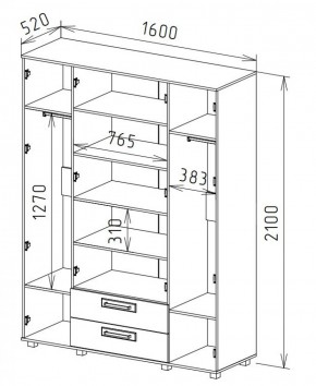 Шкаф 4-х дверный с ящиками М-1 Серия Вега в Миассе - miass.mebel-74.com | фото