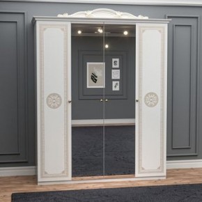 Шкаф 4-х дверный с зеркалами (12.244) Грация (белый/золото) в Миассе - miass.mebel-74.com | фото