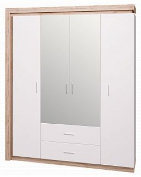 Шкаф для одежды с ящиками 4-х створчатый с зеркалом Люмен 16 в Миассе - miass.mebel-74.com | фото