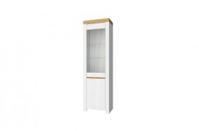 Шкаф с витриной  1V1D, TAURUS, цвет белый/дуб вотан в Миассе - miass.mebel-74.com | фото