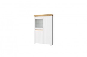 Шкаф с витриной 1V2D, TAURUS, цвет белый/дуб вотан в Миассе - miass.mebel-74.com | фото